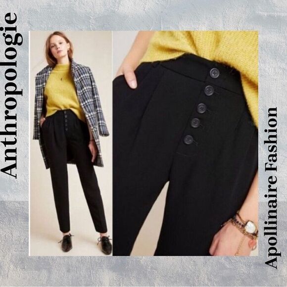 ANTHROPOLOGIE SASHA BUTTON FLY TROUSERS IN BLACK SIZE 6 NEW - Picture 1 of 5